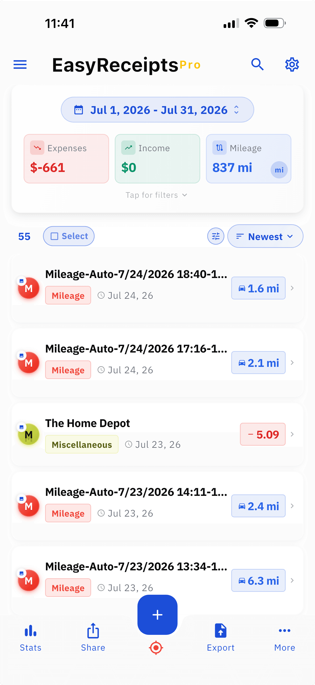 EasyReceipts mobile app screen